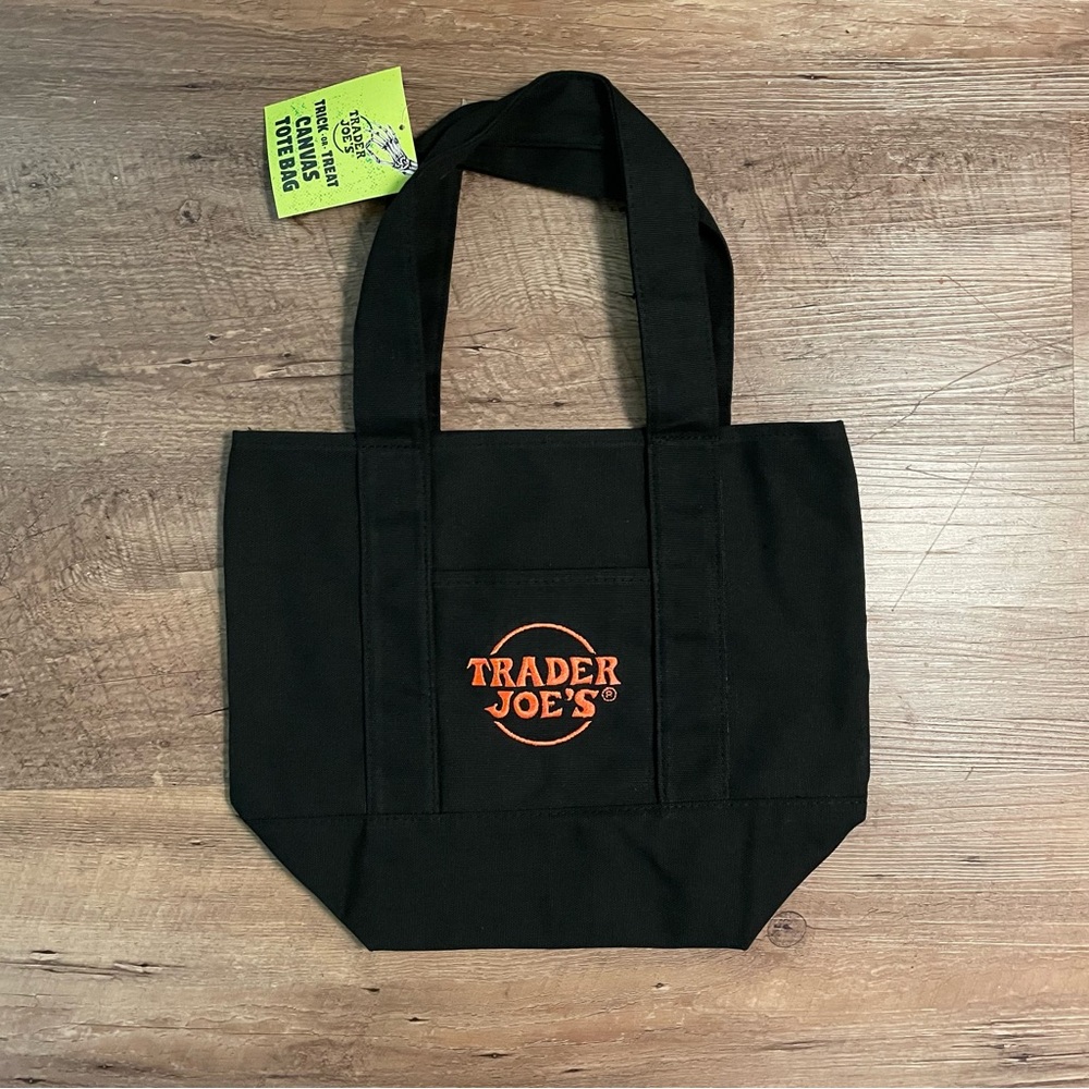 Trader Joe’s Black Orange Mini Canvas Tote Bag Holiday Limited Edition NWT